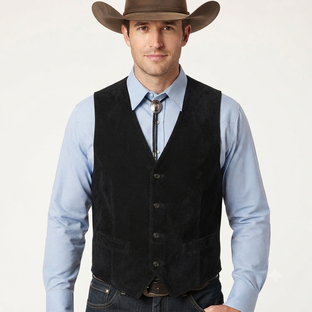 BB Dakota for BP Nordstrom Vest Mens Medium Black Suede Leather Western